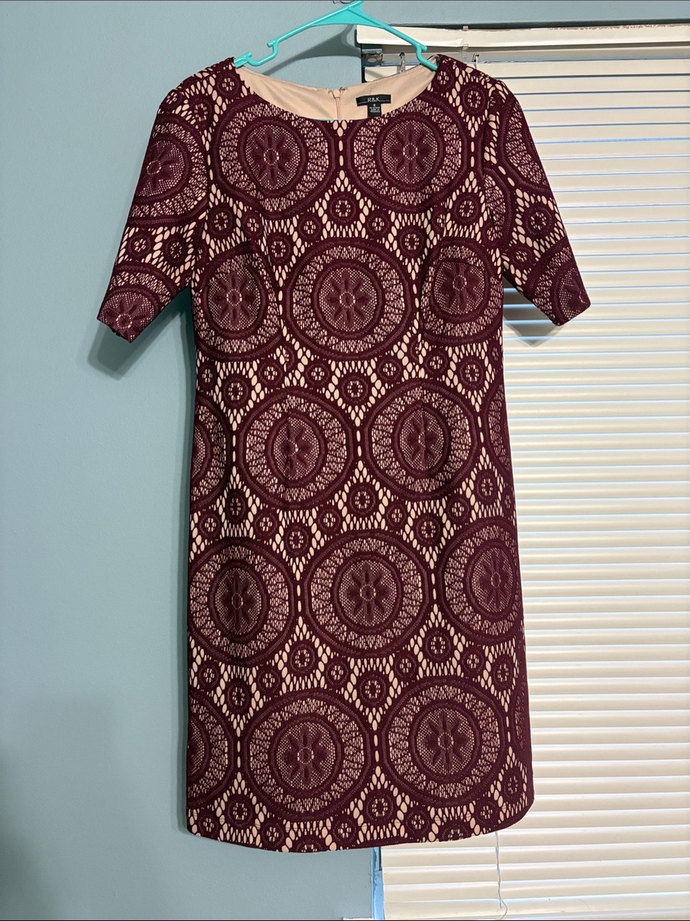 R&K Burgundy Lace Midi Dress with Nude Underslip